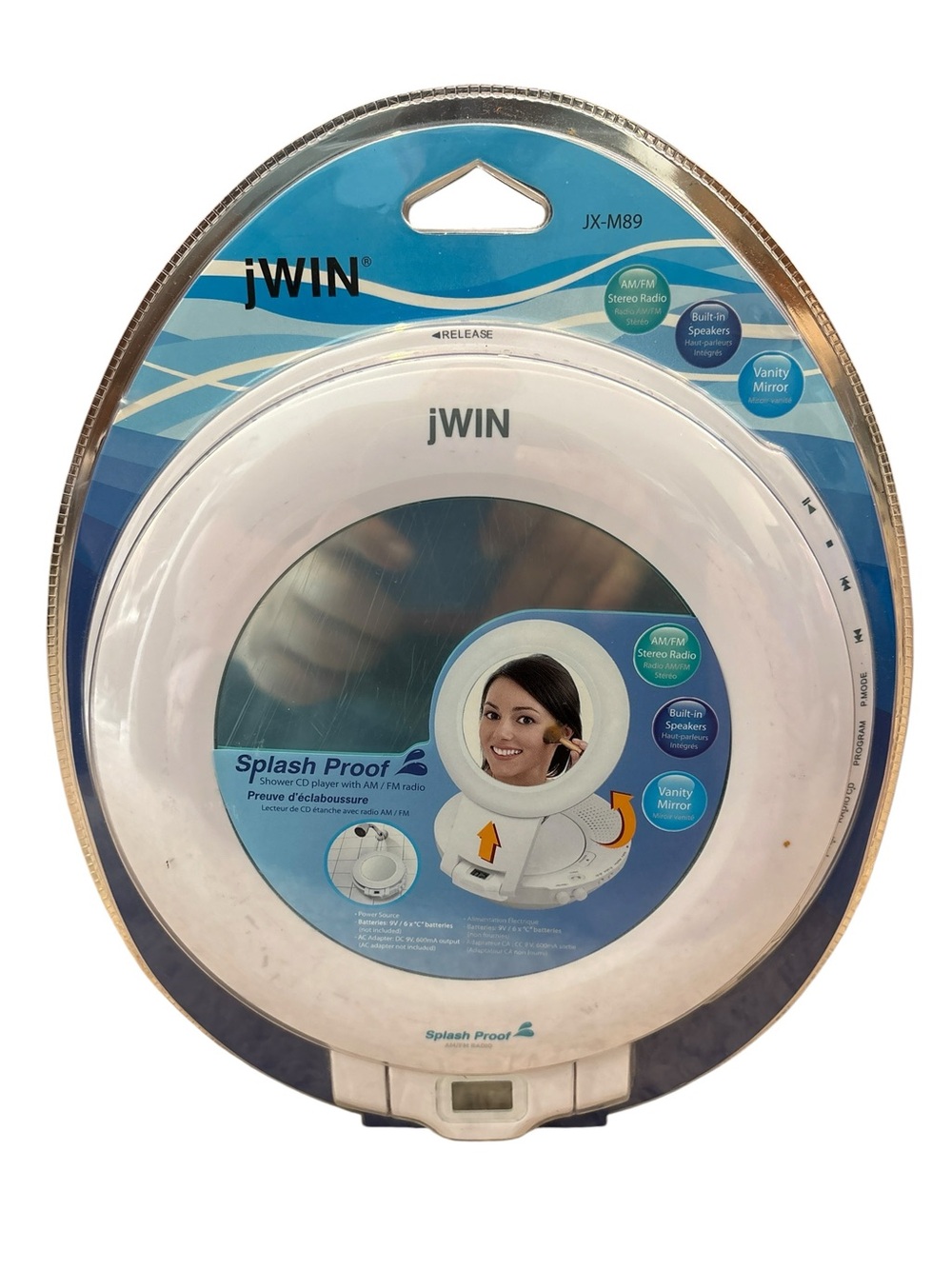 Splash-Proof Shower CD Player with Vanity Mirror - White